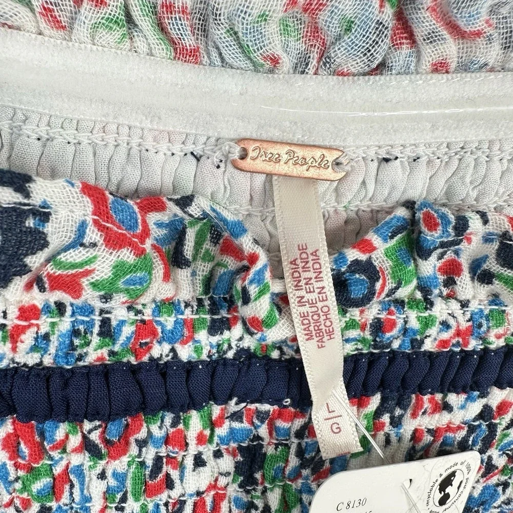 Free People NWT Bali Checked Out Gardenia Floral Romper LARGE‎ Smocked Pockets